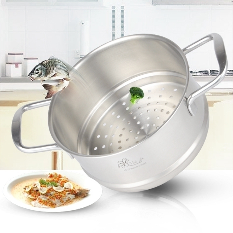 维乐仕18/10不锈钢双耳加厚蒸笼16-18-20cm蒸屉蒸碟蒸盘蒸锅蒸格