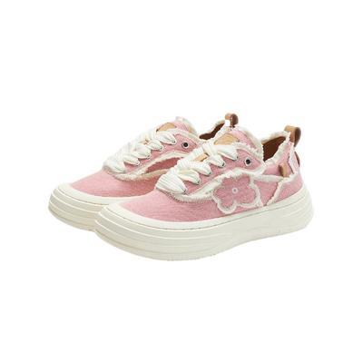 We flower春夏新款男女百搭波浪帆布鞋厚底小白板鞋休闲运动鞋