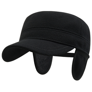 冬季帽子男加绒保暖平顶帽厚毛呢大头围帽子后闭口鸭舌帽护耳棉帽