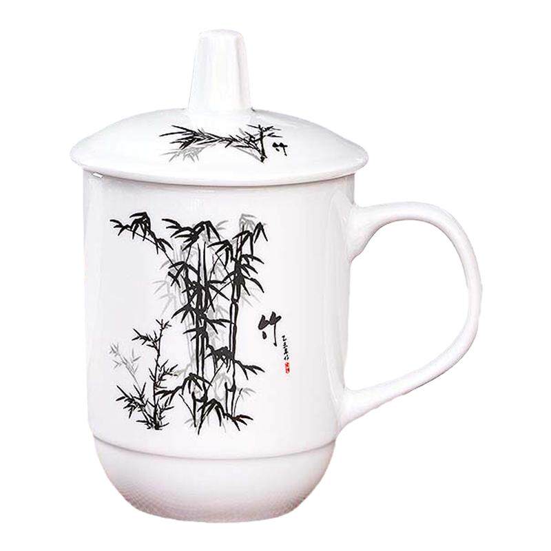 陶瓷茶杯带盖400ml棋牌室水杯