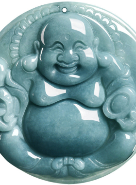 天然A货蓝水冰种翡翠佛公吊坠