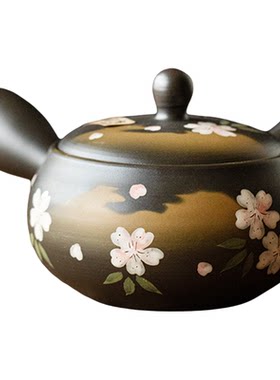 日本进口常滑烧侧把壶过滤小清新茶具樱花流光茶壶370cc 设乡味