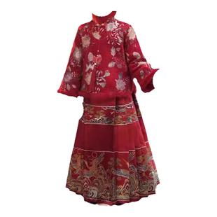 英国NEXT ZYU官方正品女童马面裙套装长袖冬款加绒唐装红色拜年服