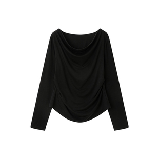 时然大码温柔荡领T恤微胖mm宽松V领打底衫纯欲风春季女装上衣纯色
