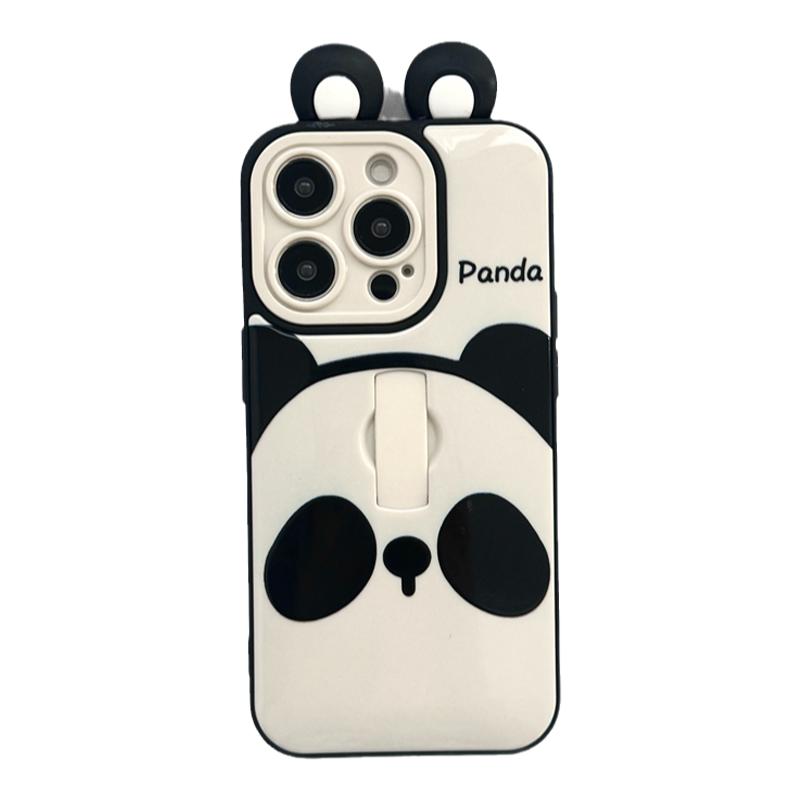 隐形指环可爱熊猫适用iphone14/15pro苹果16promax手机壳新款11创意12小众13pro全包镜头防摔保护套高级感女