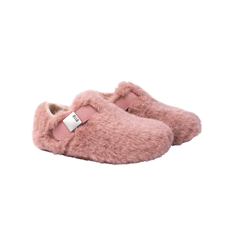 ELLEkids女童法式加绒毛毛鞋