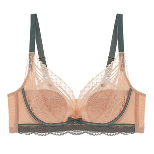 依曼丽薄款性感蕾丝内衣女大胸显小聚拢收副乳防下垂记忆钢圈文胸