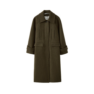 Marc O'Polo/MOP冬季新款翻领羊毛混纺一粒扣长款毛呢外套大衣女