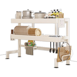 奶油白厨房水槽置物架多功能洗碗架子水池放碗碟盘收纳碗架沥水架