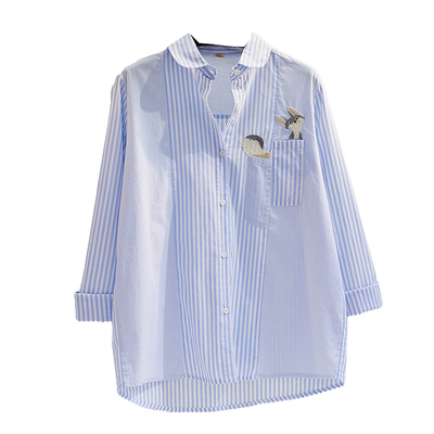 长袖棉布上衣刺绣宽松单排扣