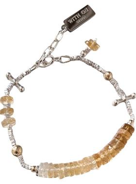 天然渐变黄水晶纯银招财手链女