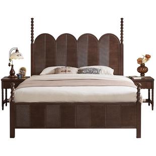 全友家居美式复古风卧室公主床1米8双人床女孩1.5m单人实木床架