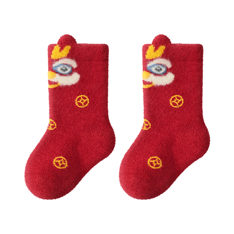 婴儿袜子婴幼儿新年袜新生儿周岁百天红袜子宝宝中筒袜加厚保暖冬