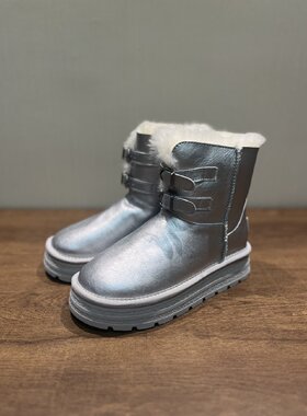 真皮全羊毛！雪地靴女中高筒2025银色冬季女鞋时尚休闲百搭女士