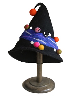 尼泊尔手工羊毛毡黑色星空帽