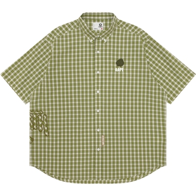 Aape猿人徽章格纹潮流短袖衬衫
