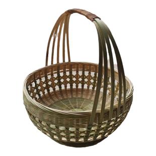 竹编竹篮大号篮子家用圆形镂空菜篮手工编织采摘拜神手提篮竹制品