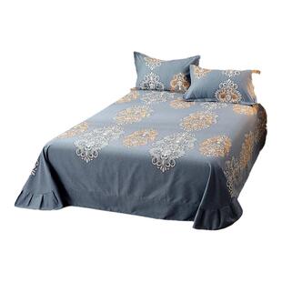 田园印花纯棉加厚磨毛床单全棉蓝灰橘黄色被单单人1.21.5m双人1.8