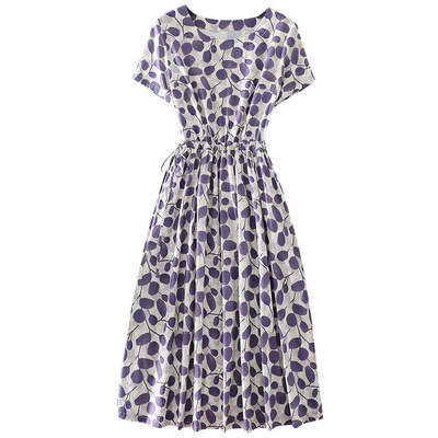 收腰显瘦短袖印花连衣裙