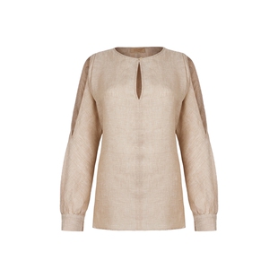 【季末折扣】FALCONERI女士时尚通勤亚麻镂空圆领长袖衬衫DML510D