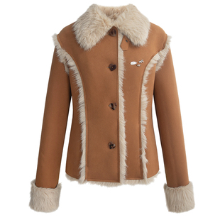 UNIFREEPLUS大码仿皮毛一体麂皮外套女翻领韩系冬季加厚新款棉衣