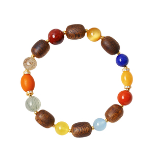 天然水晶蜜蜡南红青金搭配沉香桶珠原创款手链女款水晶设计款手串