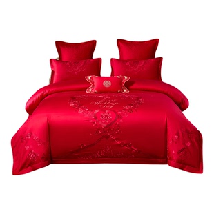 纯棉结婚四件套全棉大红色喜庆陪嫁床上用品套件婚庆用品大全新婚
