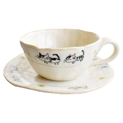濑户烧猫咪咖啡杯情侣杯带碟