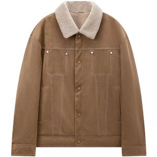 仿羊羔毛夹克男士短款休闲韩版潮流冬季加厚工装棉服麂皮绒男外套