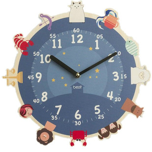 韩国进口动物卡通童趣儿童学认时间钟表星座可爱静音卧室木质挂钟