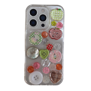 立体纽扣滴胶彩色适用苹果17手机壳创意iphone16promax透明17pro新款13防摔套15ProMax多巴胺14女款16Pro全包