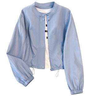 2026开春超火蓝色圆领PU皮衣外套女早春秋季新款棒球服短款皮夹克