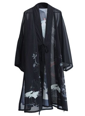 夏季薄款长风衣百鸟图改良汉服