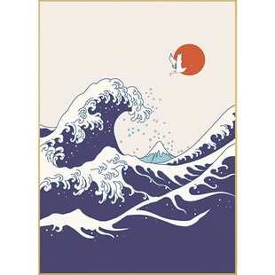 日式海浪玄关过道装饰画日本神奈川冲浪里挂画日系红日居酒屋壁画