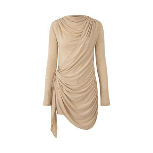 Cello Sonata25秋 新款设计感天丝羊毛金珠不对称针织连衣裙