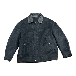 轻奢高级感PU皮拼接翻领双面羊毛呢大衣秋冬巴恩风通勤保暖外套潮