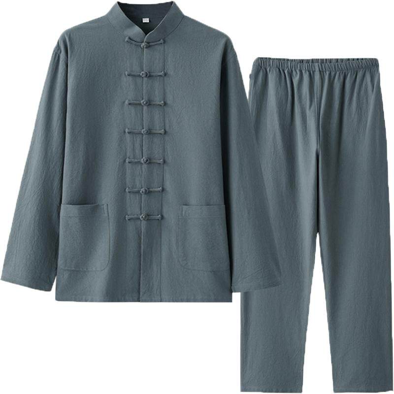 春秋棉麻汉服爷爷复古外套唐装