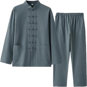 春秋棉麻汉服爷爷复古外套唐装