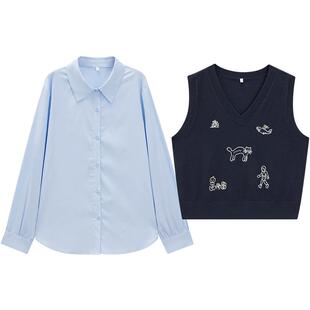 IEF/爱依服【微胖】上衣两件套女2026秋新款通勤马甲背心长袖衬衫