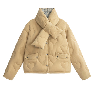 【25年冬】UNIFREEPLUS大码格纹羽绒服女防风保暖围脖设计感外套