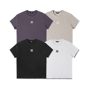 ics丨iconslab分割线结构短袖T恤贝壳袖撞色logo刺绣圆领宽松上衣