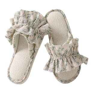 爱鹿特拖鞋2025新款女士四季通用居家室内防滑花朵静音款布艺拖鞋