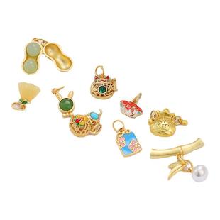 保色沙金福财扣仿玉滴油圆珠吊坠DIY发簪项链手链耳饰品配件材料