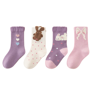 女童羊毛袜子秋冬儿童加厚高筒棉袜小女孩加绒冬天宝宝中筒保暖袜