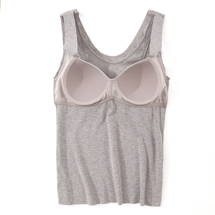 妈妈背心胸罩一体式内衣中老年背心女免穿文胸带胸垫的大码吊带