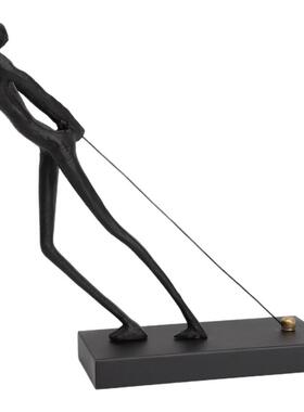 新中式黑色铸铁拉绳人摆件样板房售楼部卧室书房客厅桌面玄关饰品
