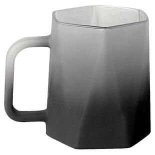 小众创意渐变黑磨砂玻璃杯家用带把手咖啡杯马克杯早餐杯喝水杯子