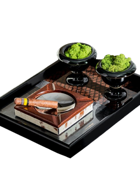 新中式茶几托盘纸巾盒烟灰缸摆件