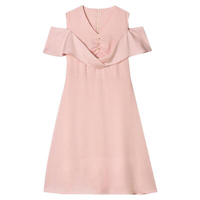 气质露肩短袖连衣裙女