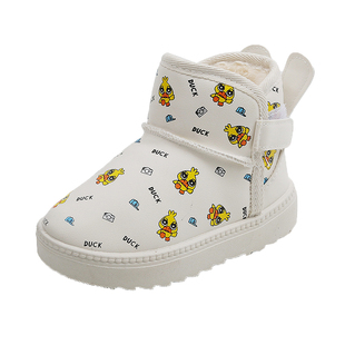 儿童雪地靴宝宝棉鞋男童短靴女童雪地棉加绒加厚防水防滑皮面童鞋